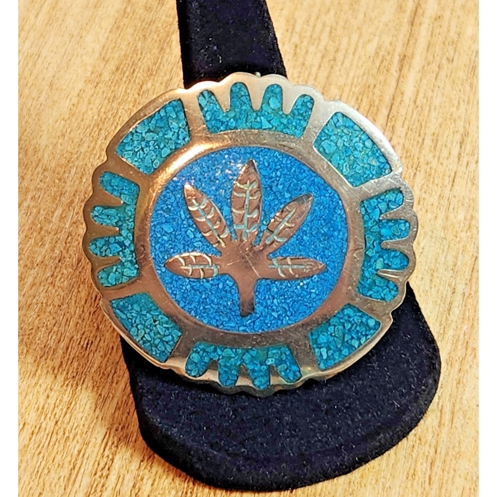 Vintage‎ Sterling Silver & Turquoise Aztec Mayan Signed Alpaca Brooch Pendant